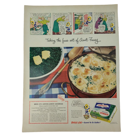 Birds Eye Spinach Lenten Lunch Casserole Aunt Fussy - 1950 Retro Vtg PRINT AD - Picture 10 of 10